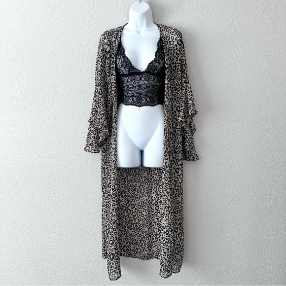 Leopard Print Bell Sleeve Kimono Cover Up - Picture 2 of 8